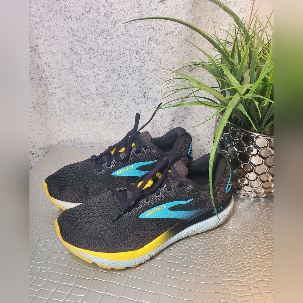 Brooks Ghost 16 Men's Running Sneakers "Black/Forged Iron/ Blue" Size 8 - Picture 2 of 12